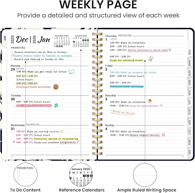 2026 Planner, Aesthetic Weekly and Monthly Planner for Women, Jan 2026 to Dec 2026, Hardcover 2026 Calendar Book with Monthly Tabs, Inner Pocket, Perfect for Office Home School - A5 (6.3" x 8.5"), Simple Daisy
