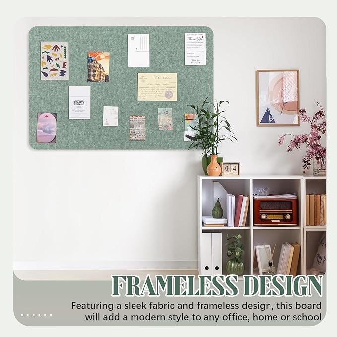 36"x 24" Linen Fabric Bulletin Board Pinboard for Walls Display Frameless Pinboard Display Notice Memory Board for Office Walls Home Kitchen Easy to Install(Sage Green)