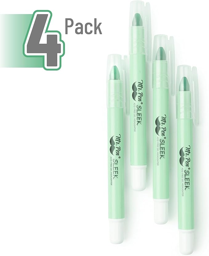 Mr. Pen- Gel Highlighters, 4 Pack, Pastel Green, Bible Highlighters for Bibles That Do Not Bleed