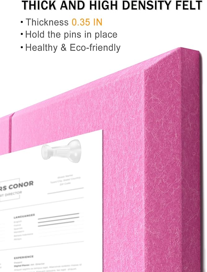 Hsurbtra Cork Board for Wall 24 x 18 Inch, 6 Pack Felt Bulletin Notice Board with Pushpins for Office Home School Farmhouse Wall Decor, Pink