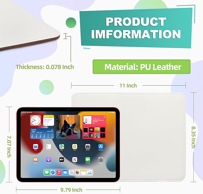 Mouse Pad, PU Mouse Pad，Leather Mouse Pad with Stitched Edge Micro-Fiber Base with Non-Slip Waterproof，Mouse Pad for Computers，Laptop, 8x11Inch (Lily White)