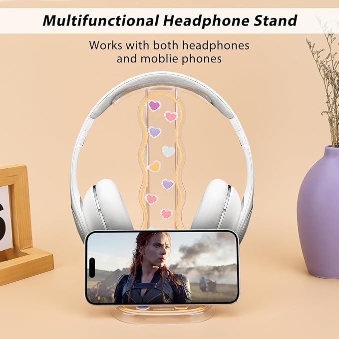 CamyCosy Headphone Holder for Desk, Gaming Headset & Earphone Stand - Clear Love Hearts Pattern Desk Accessory
