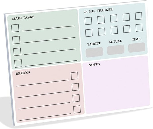 The Pomodoro Technique Planner Sticky to Do List | Addition to Pomodoro Timer | 8"x6" Productivity Goal Planning Notepad | Organization Products for Work and Study Journal