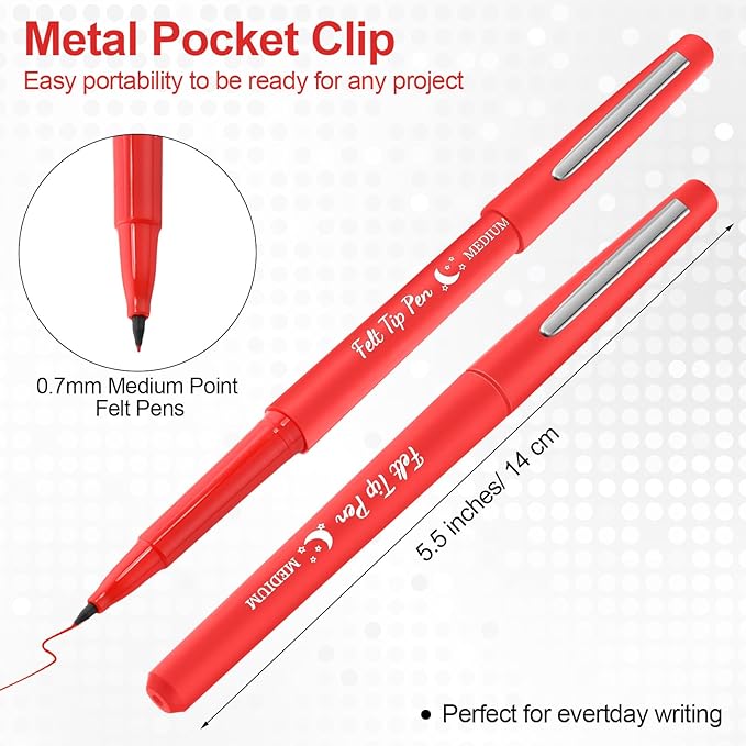 36 Pcs Felt Tip Pens 0.7mm Medium Point Colored Felt Tip Pens for Journaling Planner Writing Note-taking Art Office and School Supplies(Red)