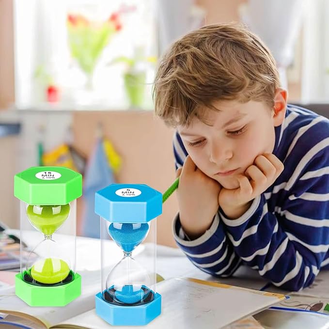 SuLiao Hourglass Sand Timer for Kids,Plastic Sand Clock 5/15 Minutes Set,Large Blue Green Sand Watch 5&15Min,Reloj de Arena Niños,Colorful Hour Glass Sandglass Timer for Classroom,Games,Kitchen,Decor