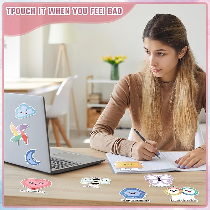 Crtiin 100 Pack Sensory Strips Anxiety Mindfulness Breath Calm Stickers Adhesive Texture Rough Tactile Fidget Tape for Mental Health Relief Anti Stress Stickers(Cartoon)