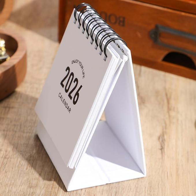 Mini Desk Calendar 2026 - Small Desk Calendar Runs January 2026 to June 2027, Monthly Calendar 250gsm Thick Paper Twin-Wire Binding with Stickers for Home Office School (Mini white)