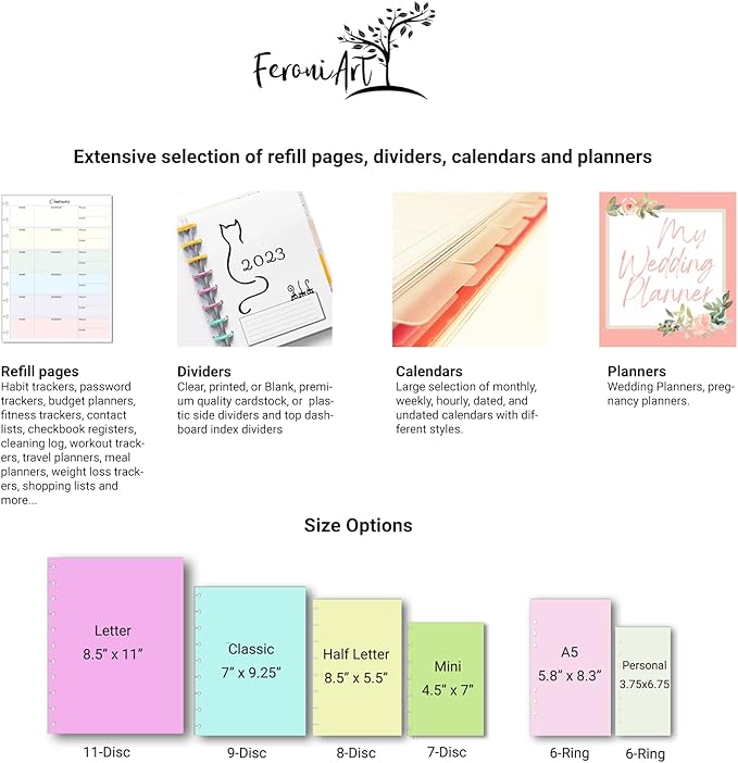 Horizontal Habit Tracker Inserts for 7, 9, 11 Disc | Mini, Classic, Skinny, Big, Letter, Junior Size Planners | Color or Black & White | Monthly Habit Log (Color, 9-Disc Classic)