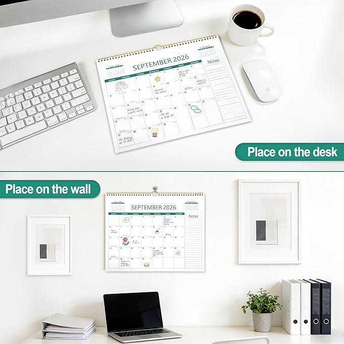 Desk Calendar 2026-2027, 18 Months Calendar from Jan. 2026 to Jun. 2027, 14.5" x 11.5" Desktop/Wall Monthly Calendar with Large Squares, Notes Section for Home, School, Office