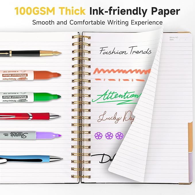 Huhuhero Lined Spiral Notebook Journal, 5 Subject Notebook with Dividers, 7.6" x 10.5", 240 Pages Hardcover Journals for Women Men Writing Work Note Taking, Office School Supplies (Green)