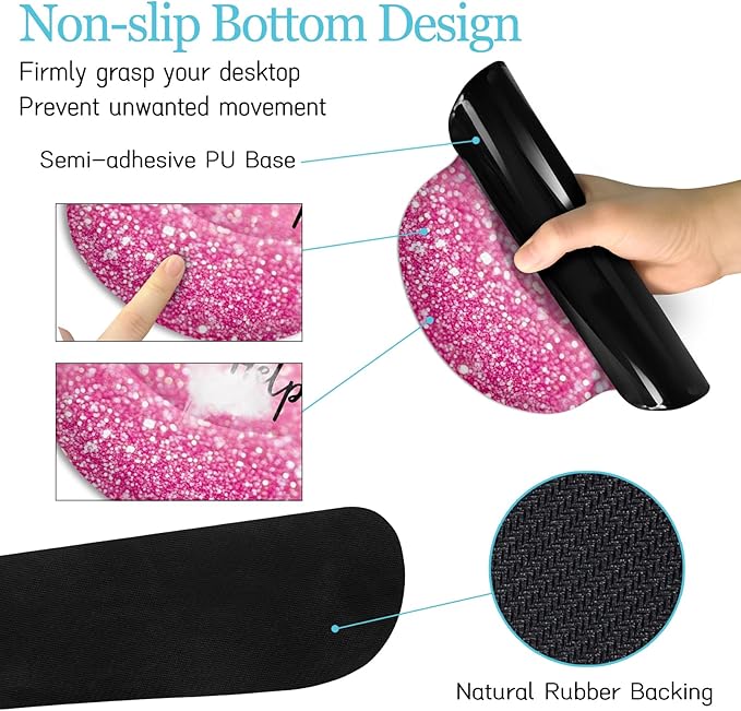 Pink Mouse Pad Set, Ergonomic Mouse Pad with Wrist Rest Keyboard Wrist Support, Large Desk Matt for Desktop, Gaming Mousepad Cup Coaster Set, Cute Pink Office Desk Accessories Decor Supplies