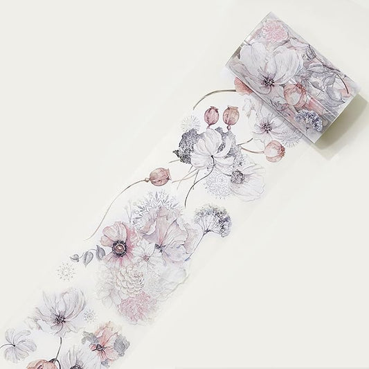 WT Frostbloom Wide PET Tape, Single Roll, Original Winter Floral Designs, Clear Transparent Adhesive Tape – Not Pre-Cut, for Junk Journals, Scrapbooks, Bujo, Planners, DIY Crafts, Art Stationery