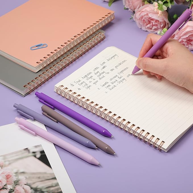 Crtiin 50 Pcs Gel Ink Pens Bulk, Black Ink 0.5mm Fine Point Retractable Pen Smooth Writing Office Supplies for Teacher Server Nurse Valentine Galentine Gift (Purple Series)