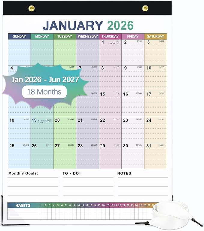 Desk Calendar 2026-2027, 18 Months Calendar from Jan. 2026 to Jun. 2027, 11" x 14" Desktop/Wall Monthly Calendar with Corner Protectors, Ample Space & Habit Tracker for Home School Office