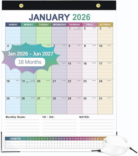 Desk Calendar 2026-2027, 18 Months Calendar from Jan. 2026 to Jun. 2027, 11" x 14" Desktop/Wall Monthly Calendar with Corner Protectors, Ample Space & Habit Tracker for Home School Office