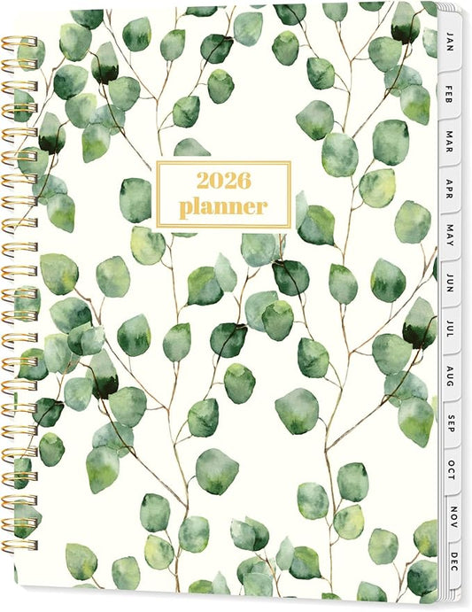 SUNEE 2026 Planner, Weekly and Monthly Calendar Planner, January 2026-December 2026, Daily Agenda with Tabs, Note Pages, Spiral Binding, 6.4"x8.3", Eucalyptus