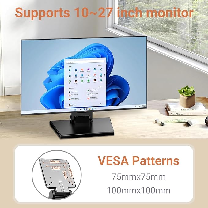 Jakeko Lay Flat Low Profile Monitor Stand - For 14-24" Screens Ergonomic Adjustable Desktop Mount With 100x100mm Compatibility