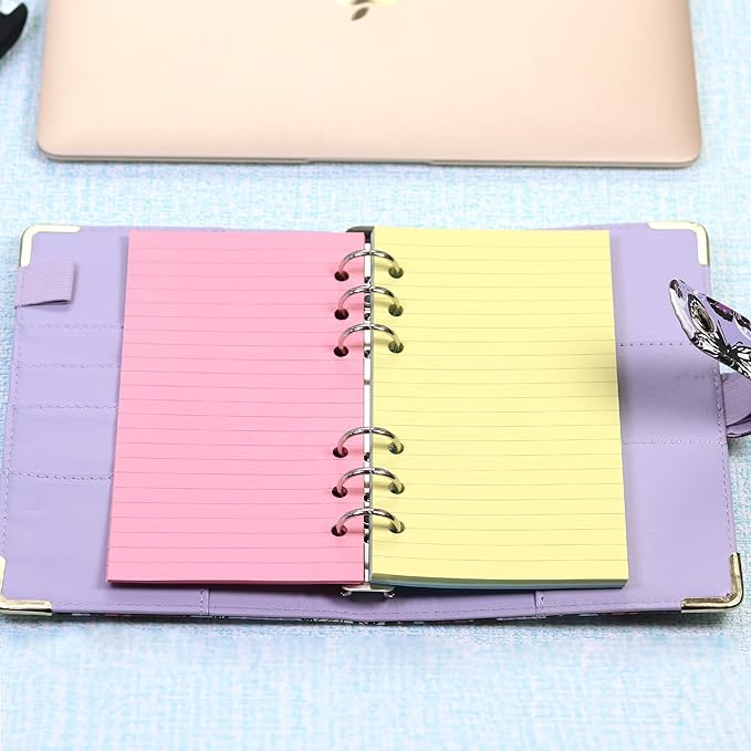 A6 Planner Inserts,Colorful Line Journal Fillers for 6-Ring Binder,5-Color Loose Leaf Planner Filler Paper (100, A6-LINED)