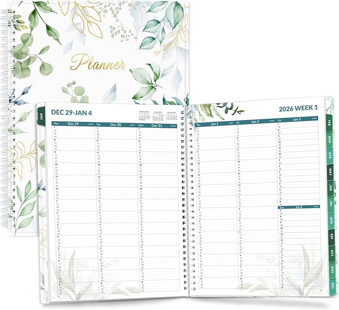 SUNEE 2026 Appointment Book, Quarter-Hourly, Weekly & Monthly - from January 2026 - December 2026, 8.5"x11" Weekly Planner, Flexible Cover, Note Pages, Pockets, Bookmark, Spiral Binding,
