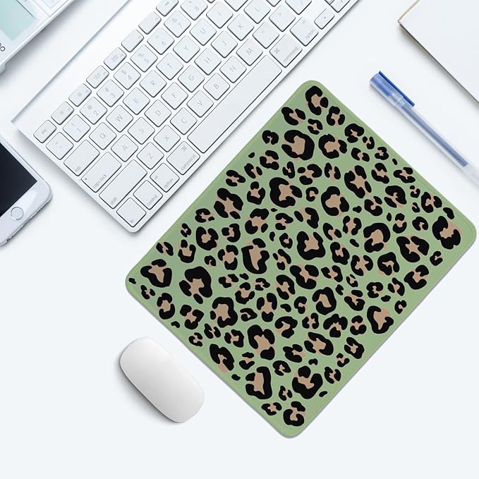 Sage Green Leopard Mouse Pad,Cute Boho Pink Cheetah Mouse Pad,Girly Preppy Cheetah Desk Mat for Girls Dorm Home Office Desktop Decor,10.2x8.2Inch