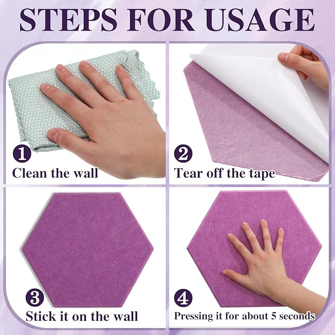 8 Pcs 12" Large Hexagon Felt Cork Board Tiles Self Adhesive DIY Bulletin Board Pin for Office Home Wall Decor Stickers Memos Photos Display with 10 Multi-Color Clip Drawing Pins(Pink)