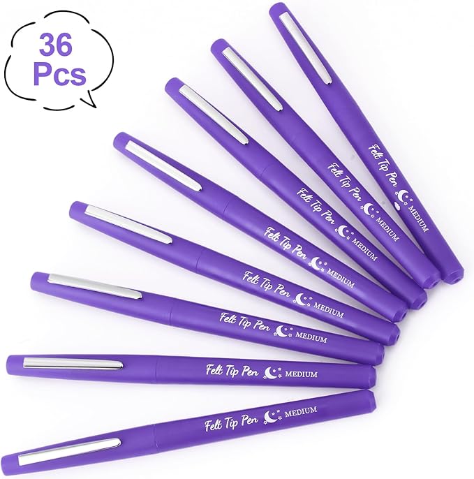 36 Pcs Felt Tip Pens 0.7mm Medium Point Colored Felt Tip Pens for Journaling Planner Writing Note-taking Art Office and School Supplies(Purple)