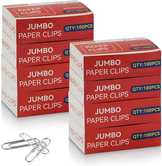 800 Pcs Jumbo Paper Clips, Large Smooth Paperclips for Home, School and Office Use, 2" Rustproof Metal Silver Paper Clips,8 Boxes of 100 Each, 2.0 inch