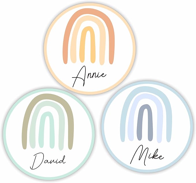 Colorful Boho Rainbow Self-Adhesive Student Round Name Tags -Name Plate Stickers For Teens -45 Pcs Funny Multipurpose Name Label Favors Decors & Supplies For Classroom Desks Bulletin Boards School-A07