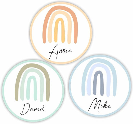 Colorful Boho Rainbow Self-Adhesive Student Round Name Tags -Name Plate Stickers For Teens -45 Pcs Funny Multipurpose Name Label Favors Decors & Supplies For Classroom Desks Bulletin Boards School-A07