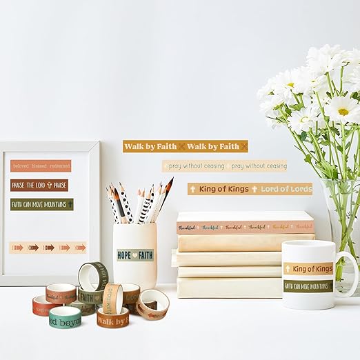 Janlaugh 24 Rolls Christian Washi Tape Gifts Bulk Bible Religious Inspirational Scripture Supplies Boho Verse Washi Tape for Bible Journaling Study Crafting Easter DIY Gifts