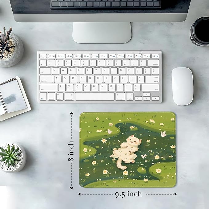 Cute Cat Desk Pad Mat with Stitched Edges and Non-Slip Rubber Base, Premium-Textured Mouse Pad for Laptop, Computer & PC, Gaming & Working, Waterproof Mousepad