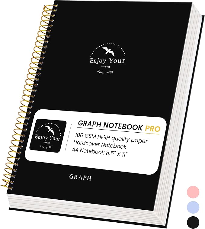 FLYING EAGLE 8.5 x 11 Large Graph Notebook Journal Spiral Graph Grid Notebook 210 Pages Hardcover Graph Notebook Engineering Paper Notebook Graphing Notebook for Men Women, Black