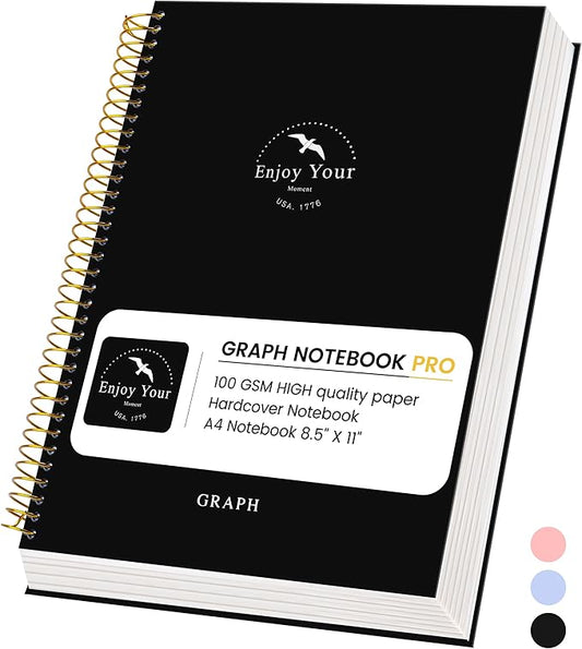 FLYING EAGLE 8.5 x 11 Large Graph Notebook Journal Spiral Graph Grid Notebook 210 Pages Hardcover Graph Notebook Engineering Paper Notebook Graphing Notebook for Men Women, Black
