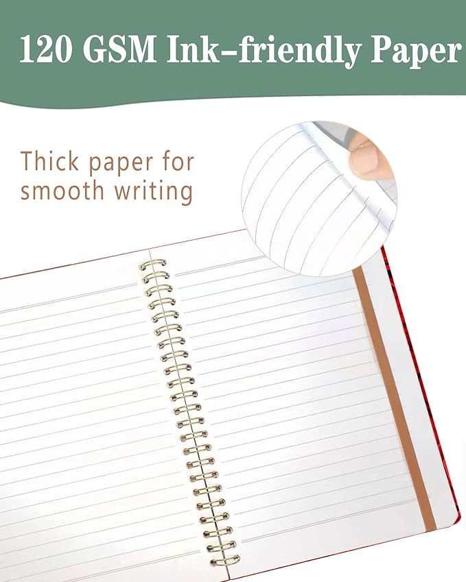 Spiral Journal Notebook, A5 Cute Notebooks for Women Men, College Ruled Hardcover Notebook for Work & Note Taking, 60 Pages Double-Wire Journals for Writing, Luxury Red Roses