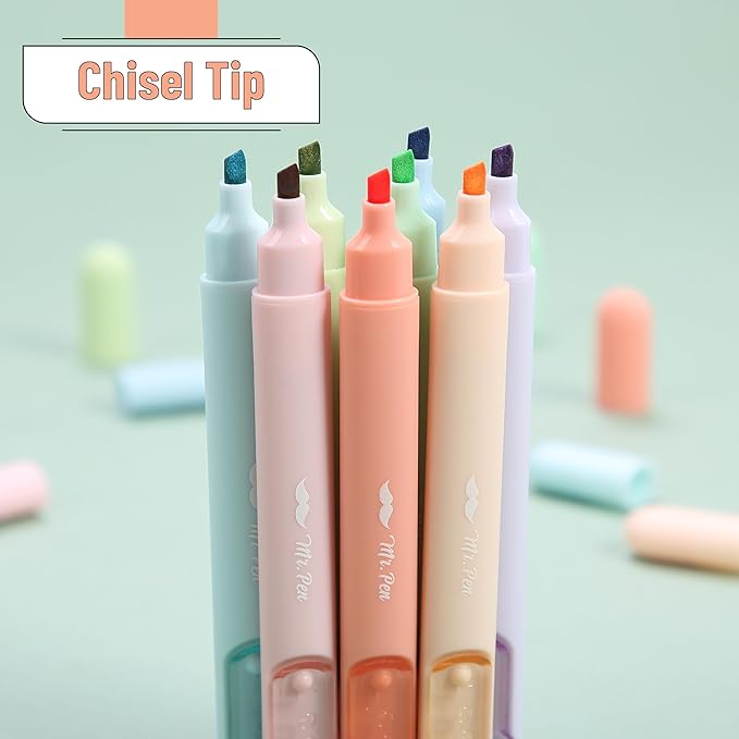 Mr. Pen Aesthetic Highlighters - 8 Pack, Chisel Tip, Pastel & Assorted Colors, Cute Highlighters for School