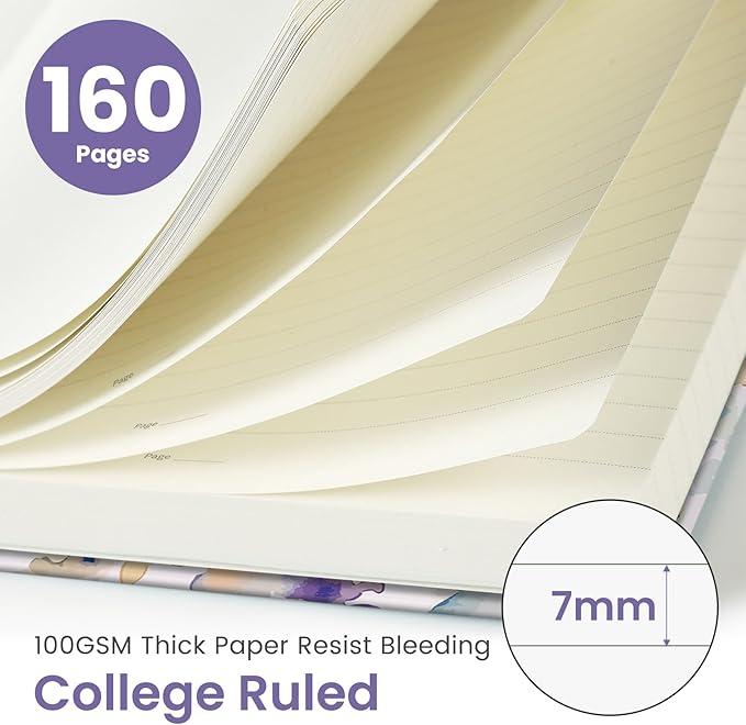 Taja Pretty Lined Journal for Women, Aesthetic Cute Hardcover Leather Journal for Writing, A5 College Ruled Notebook for Work & Note Taking, Perfect for Office School Home, 160 Pages, Purple Blocks