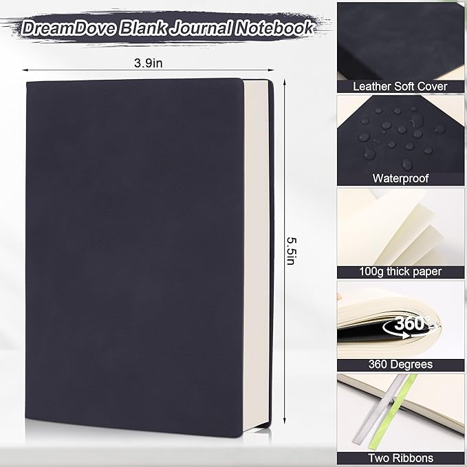 Thick Blank Journal Notebook 400 Pages 3.9 × 5.5 No Lines Soft Leather Pocket Blank Notebook for Women Drawing Book Memo Writing Sketch Diary Notebook Upgrade Page (dark gray)