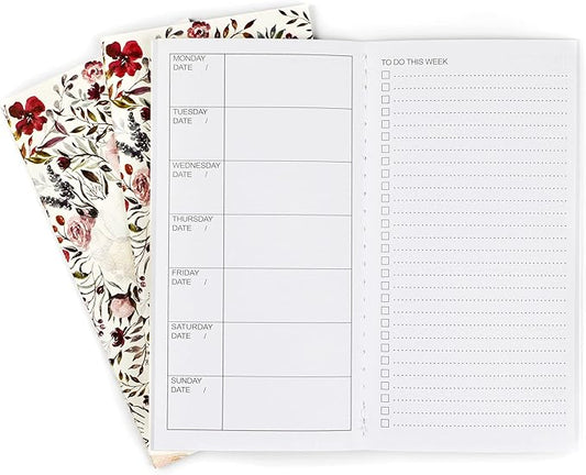 RICCO BELLO Travelers Notebook Refill Inserts, Floral Weekly To Do Undated Calendar, 4.25 x 8.25 inches (Set of 3)
