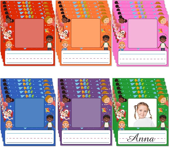 Starboling Kids Name Tags,48 Pcs Adhesive Desk Nameplates,Photo Name Tags Sticker for Classroom Student School Supplies,Name Tag Stickers Classroom Decor Name Stickers（Child Photo Name Sticker）