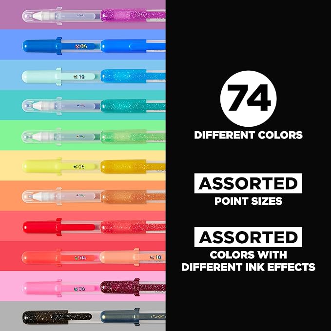 SAKURA Gelly Roll Gel Pens - Gift Set - Ink Pen Set - Art & Holiday Gifts & DIY Projects - Assorted Point Sizes with Storage Case - Assorted Colored Ink with Special Effects - 74 Pack
