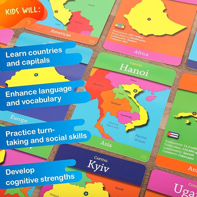 Geotoys GeoCards, World Flash Cards Geography Game, Kid Card Games for Families, Home, School & Travel - Countries and Capitals Flash Cards - Fun Kid Games Ages 4 and Up