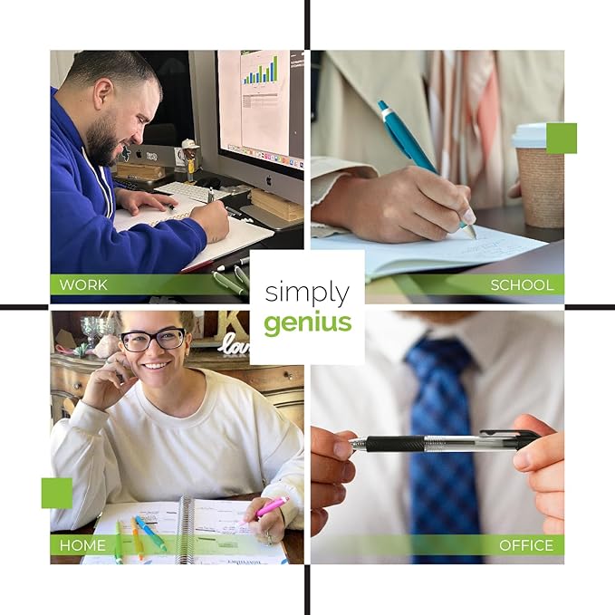 Simply Genius Blue Ballpoint Pens - 200 Bulk Pens, Retractable, Blue Ink - Smooth Writing & Ergonomic for Note Taking & Journal Supply