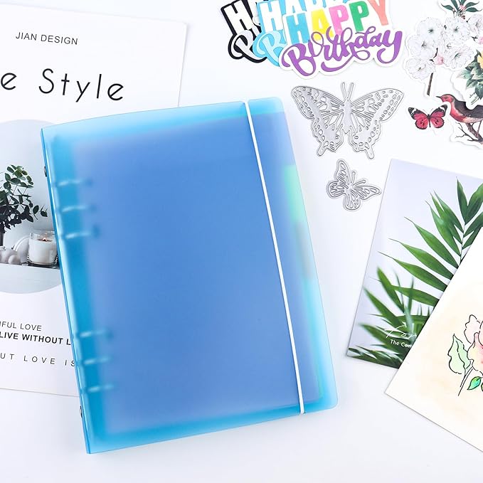 A5 6 Ring Binder Cover with Snap Button Closure Loose Leaf Folders Journal Notebook File Shell Protector for 6 Hole Planner Pages Refill Insert DIY Scrapbooking Stamp & Die Storage (Black)