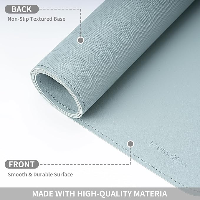 Oversized Non-Slip Desk Pad Protector with Premium Gift Box – Vegan Leather Waterproof Laptop Mat for Keyboard & Mouse, Grips Desk Firmly – Large Office Pad– Morning Fog Blue