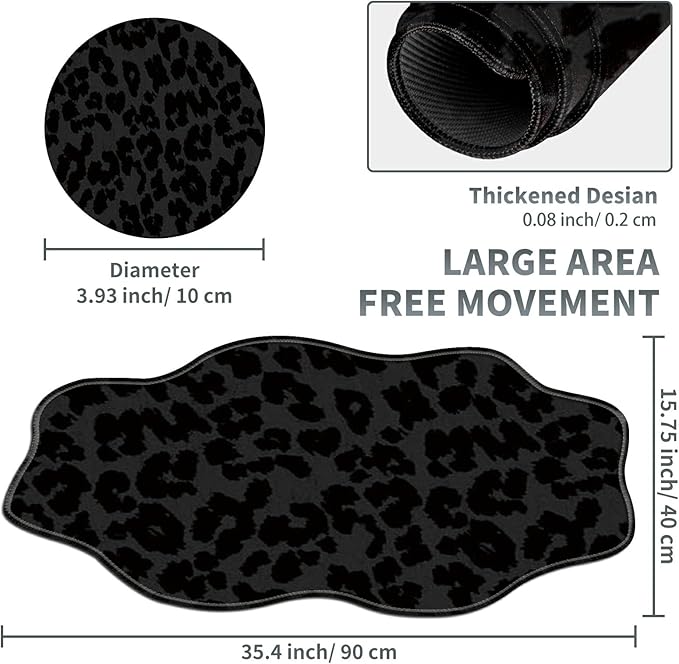 Black Leopards Large Gaming Mouse Pad Plus a Coaster, 35.4 x 15.7 inches Desk Mat Extended XXL Mousepad with Stitched Edge Non-Slip Rubber, Desk Pad Computer Mouse Mat for Home Office