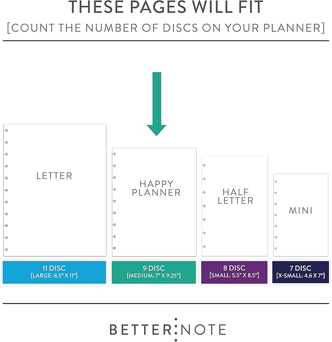 BetterNote Keeping Track Refill Pages for Discbound Notebook, Habit Tracker, Fits Disc TUL, Daily Weekly To Do, Happy Planner, ARC, Levenger Circa, Talia (Whimsy- 6 months, 9-Disc, 7"x9.25")