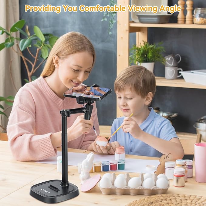 UTEBIT Adjustable Phone Stand for Desk, 11.8''-17.7''Height Adjustable Phone Holder for Desk Recording, Retractable Cell Phone Tablet Stand Holder for 5.5''-9.5''Screen iPhone 17 16 15 Pro Max Android