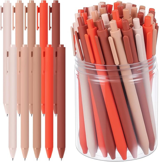 Crtiin 50 Pcs Gel Ink Pens Bulk, Black Ink 0.5mm Fine Point Retractable Pen Smooth Writing Office Supplies for Teacher Server Nurse Valentine Galentine Gift (Orange Series)