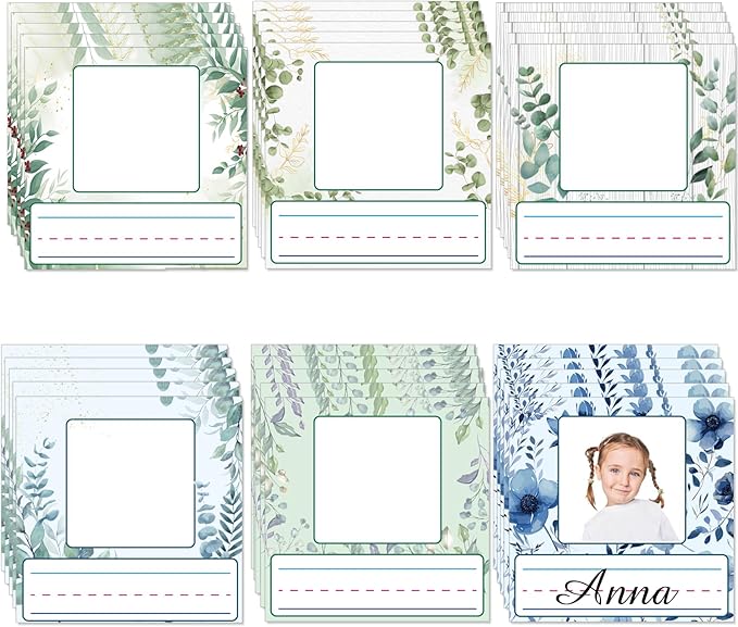 Starboling Kids Name Tags,48 Pcs Adhesive Desk Nameplates,Photo Name Tags Sticker for Classroom Student School Supplies,Name Tag Stickers Classroom Decor Name Stickers（Eucalyptus Photo Name Sticker）