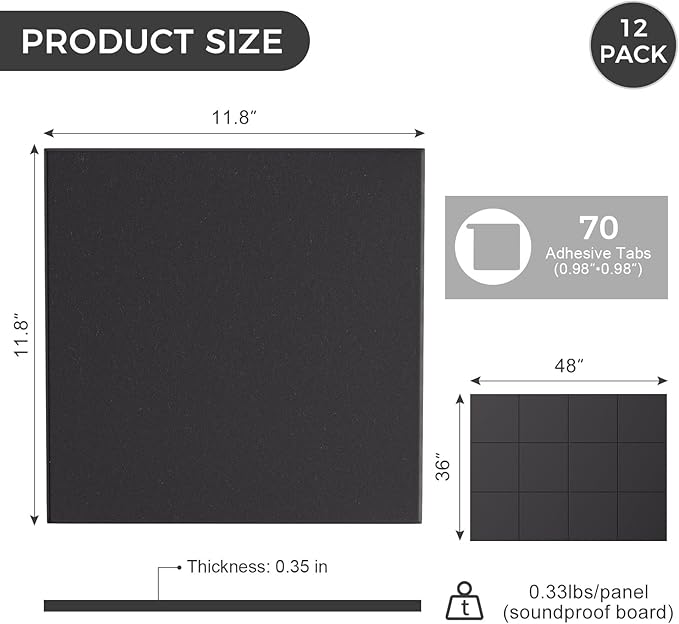 Large Felt Bulletin Board Tiles 48" x 36" Cork Board Alternative 12 Pack with 70 Adhesive Tabs Felt Wall Tiles Cork Boards for Walls Thick Slat Wall Panels for Home Office Classroom Decor